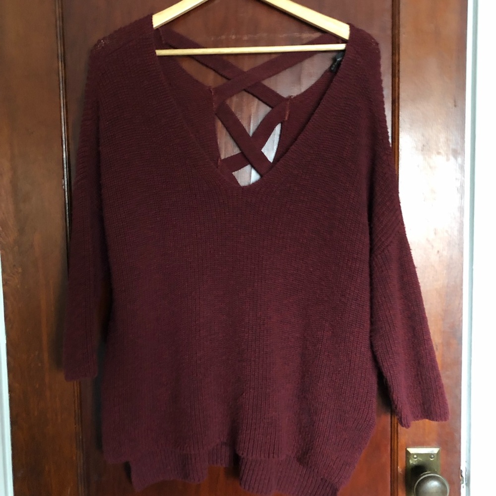 Express cross back sweater burgundy
